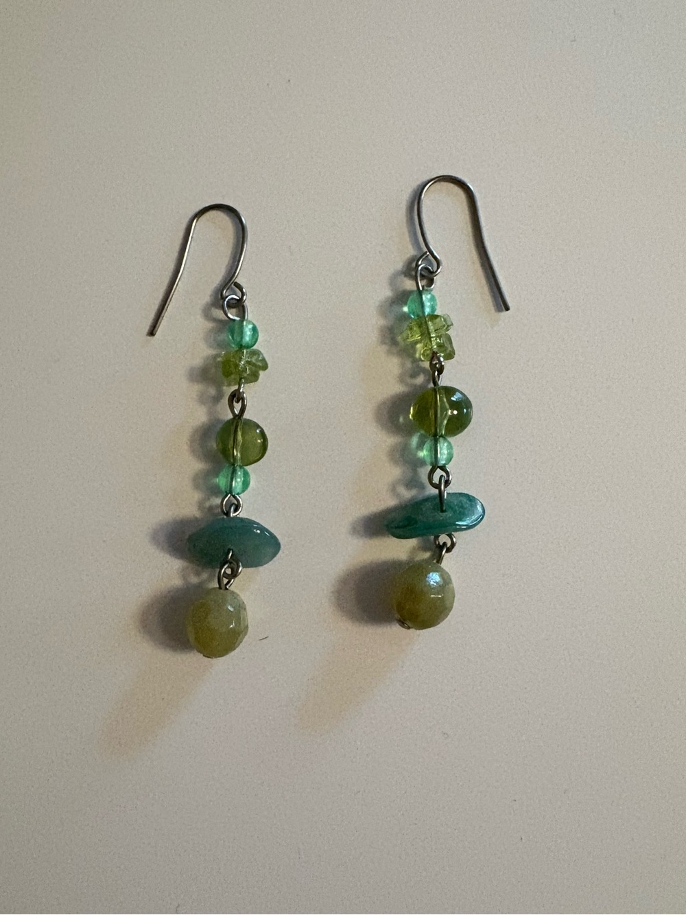 Green Beaded Dangle Earrings - Unbranded